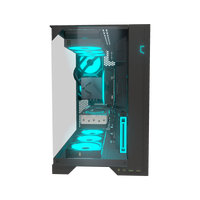 Hype PC da gaming Midrange – rendering 3D, vista frontale, RGB ciano