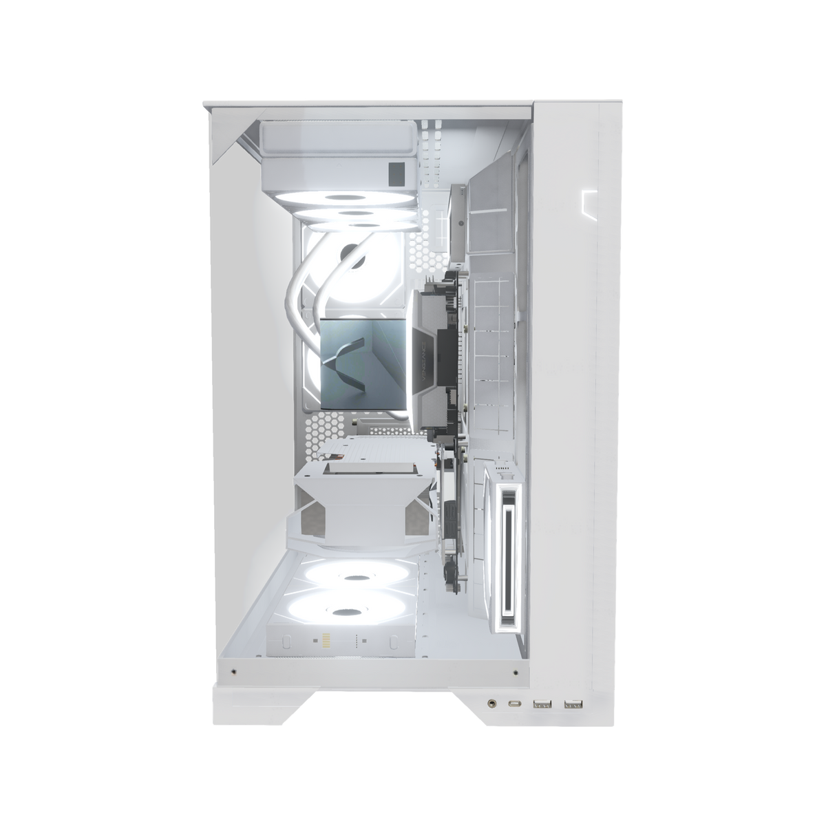 Hype Gaming-PC Midrange Weiss – 3D-Rendering von vorne, RGB Kaltweiss