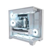 Hype Gaming-PC Midrange Weiss – 3D-Rendering schräg von vorne, RGB Eisblau