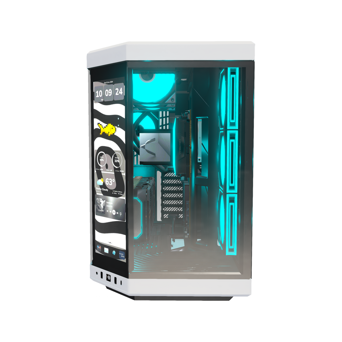 Hype Gaming-PC High-End – 3D-Rendering von vorne, RGB Cyan