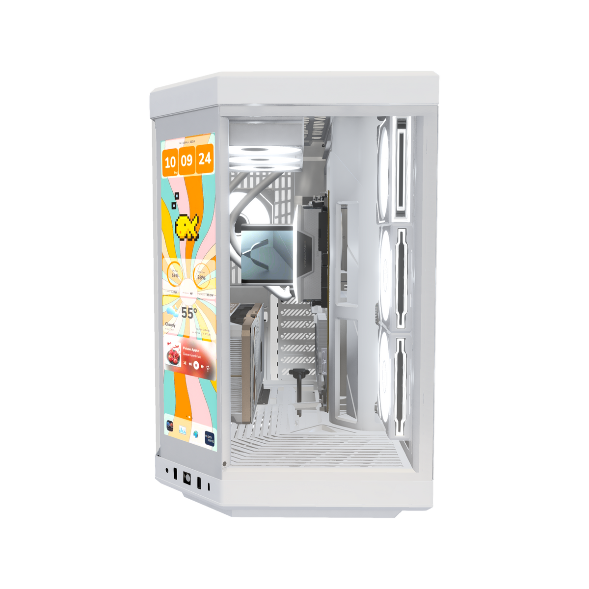 Hype Gaming PC High-End White – 3D rendering, front view, RGB cool white