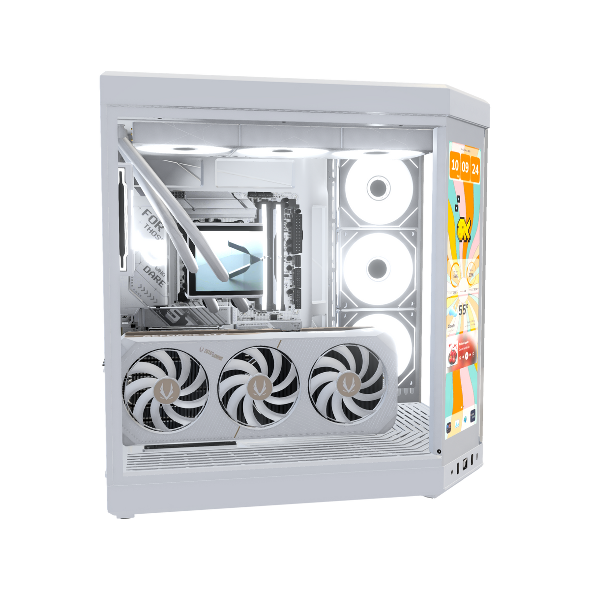 Hype Gaming PC High-End White – 3D rendering, side view, RGB cool white