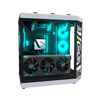 Hype PC da gaming Pixel Peak – rendering 3D, vista laterale, RGB ciano