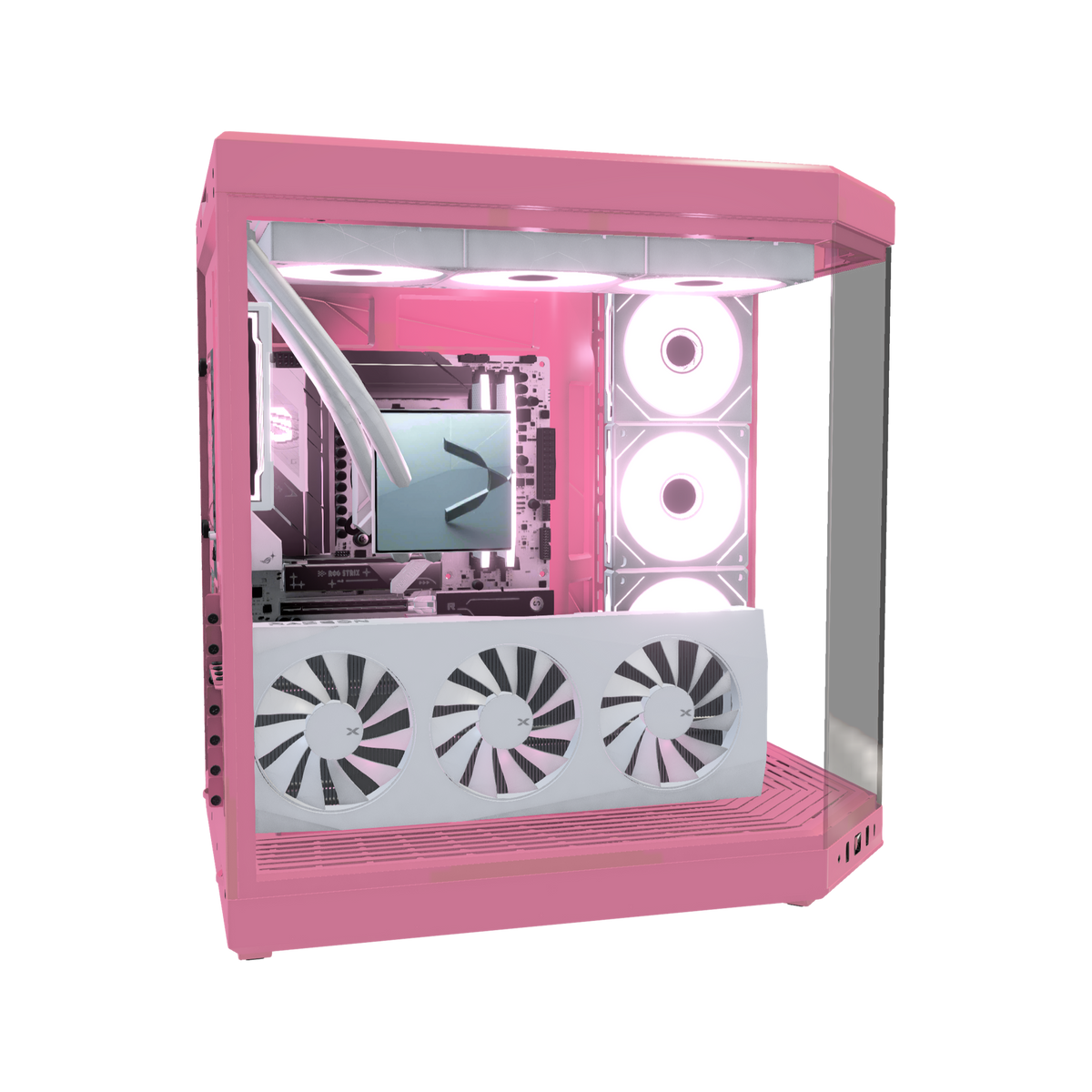 Sakura Gaming-PC Midrange – 3D-Rendering von der Seite, RGB Rosa