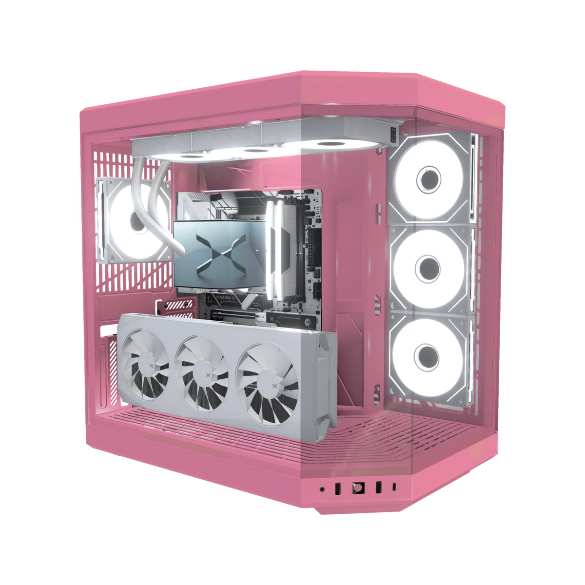 Sakura Gaming-PC Midrange – 3D-Rendering schräg von vorne, RGB Kaltweiss