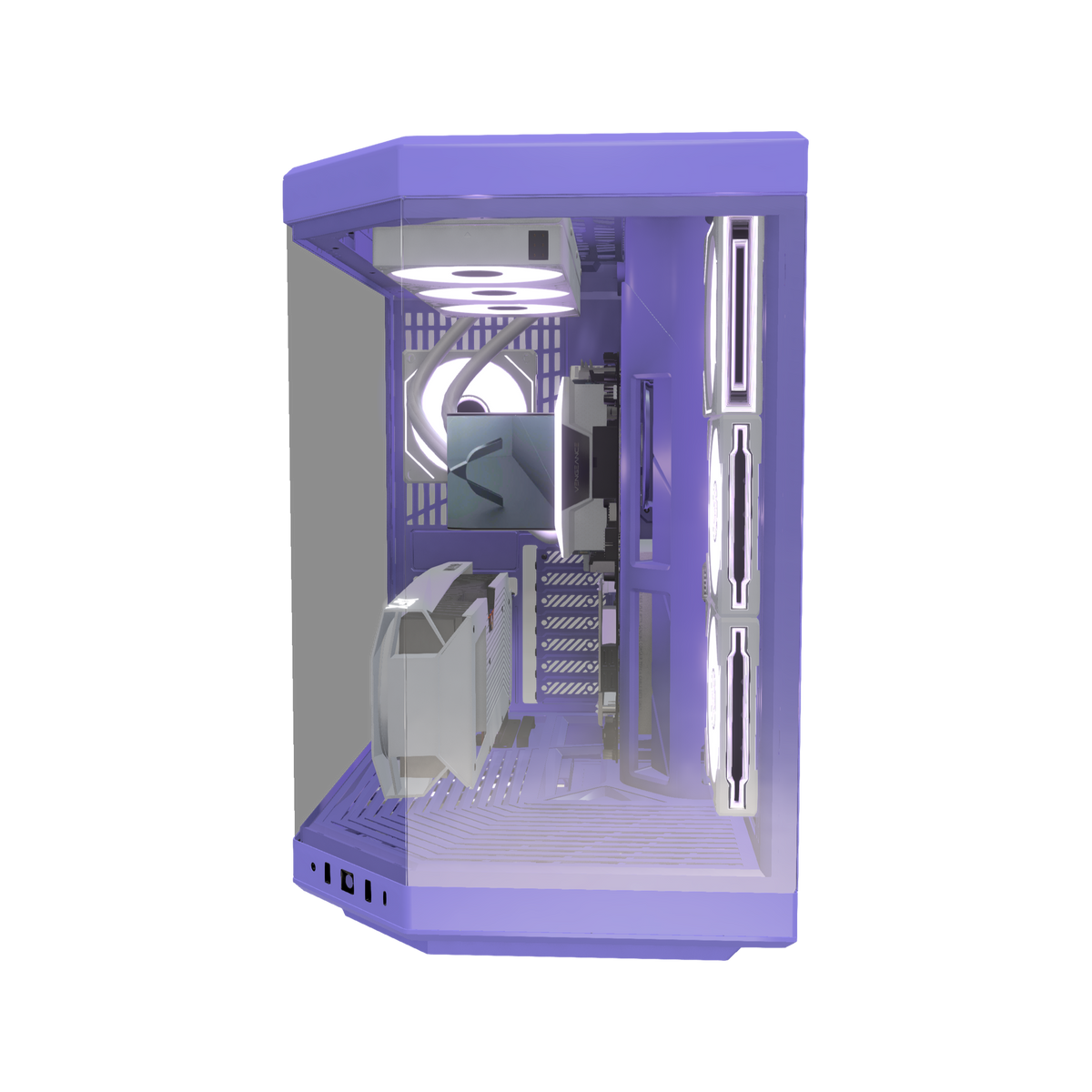 Taro Gaming PC Midrange – 3D rendering, front view, RGB lavender
