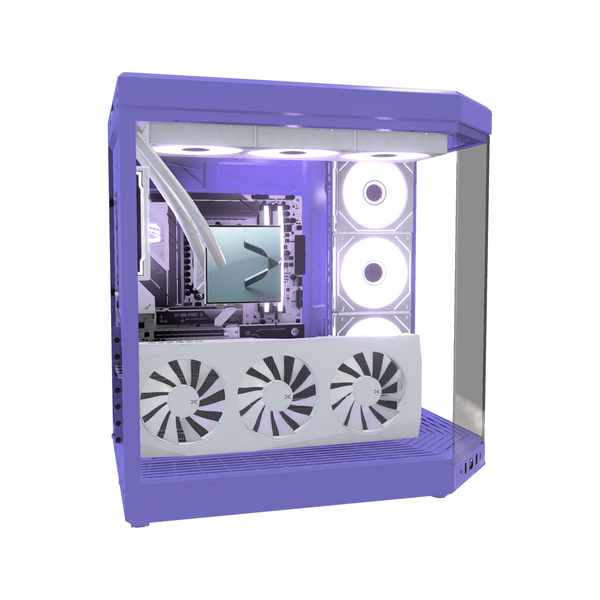 Taro Gaming PC Midrange – 3D rendering, side view, RGB lavender