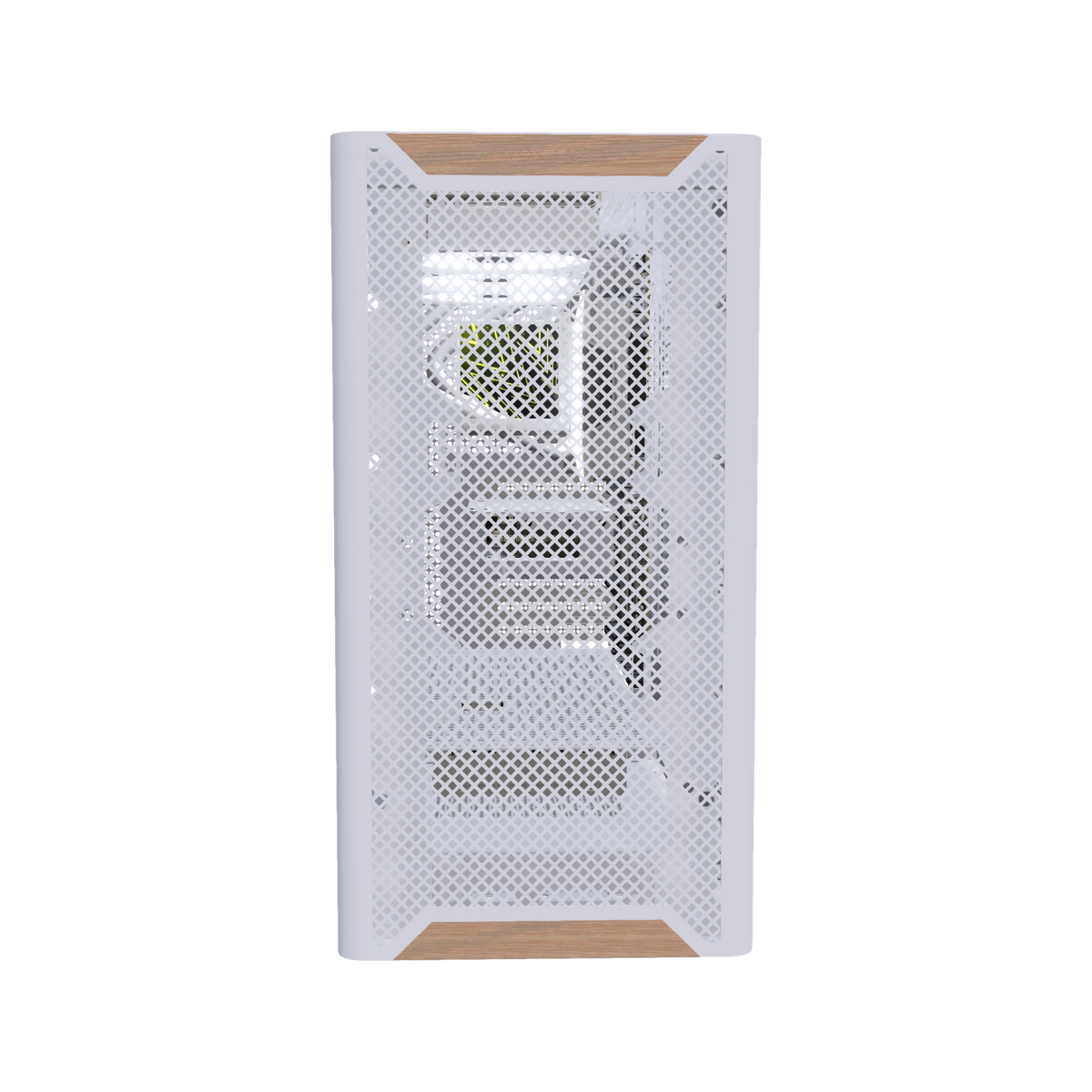 Hype Gaming-PC Einsteiger Holz – 3D-Rendering von vorne, RGB Kaltweiss