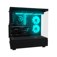 Hype Gaming PC Entry Panorama – 3D rendering, side view, RGB cyan