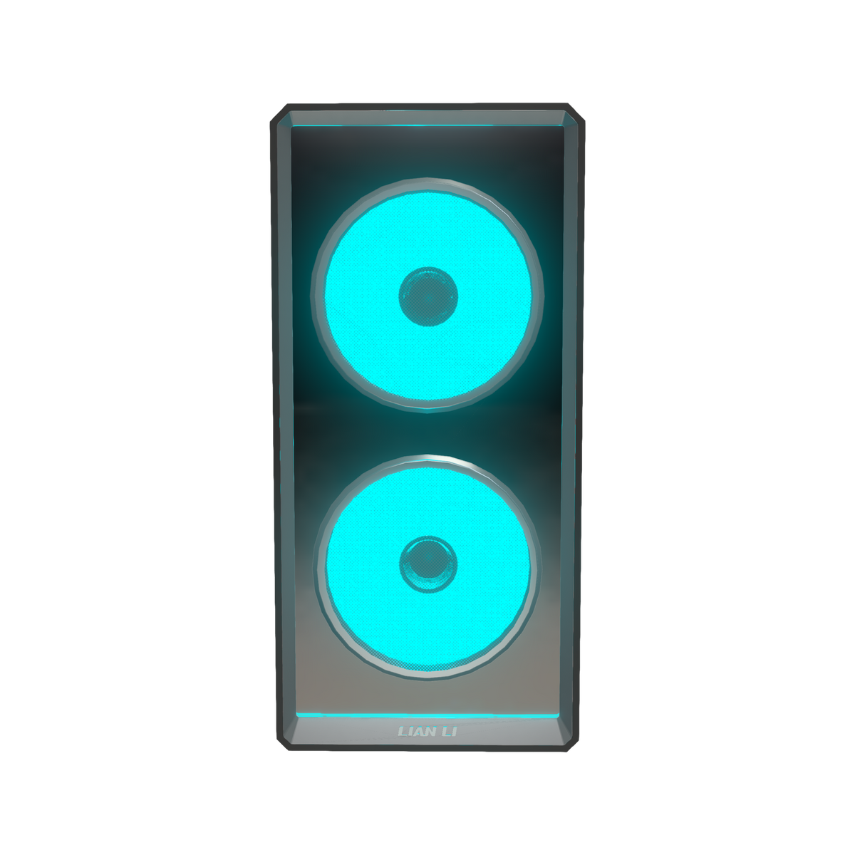 Hype PC Gamer Milieu de gamme Infinity – rendu 3D, vue de face, RGB cyan