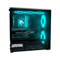 Hype PC Gamer Milieu de gamme Infinity – rendu 3D, vue de côté, RGB cyan
