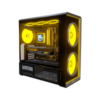 Hype PC Gamer Milieu de gamme Infinity – rendu 3D, vue de trois quarts, RGB orange