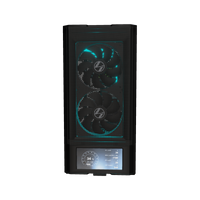 Hype PC da gaming Midrange Display – rendering 3D, vista frontale, RGB ciano
