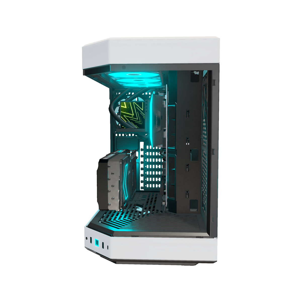Hype PC Gamer Haut de gamme Panda – rendu 3D, vue de face, RGB cyan