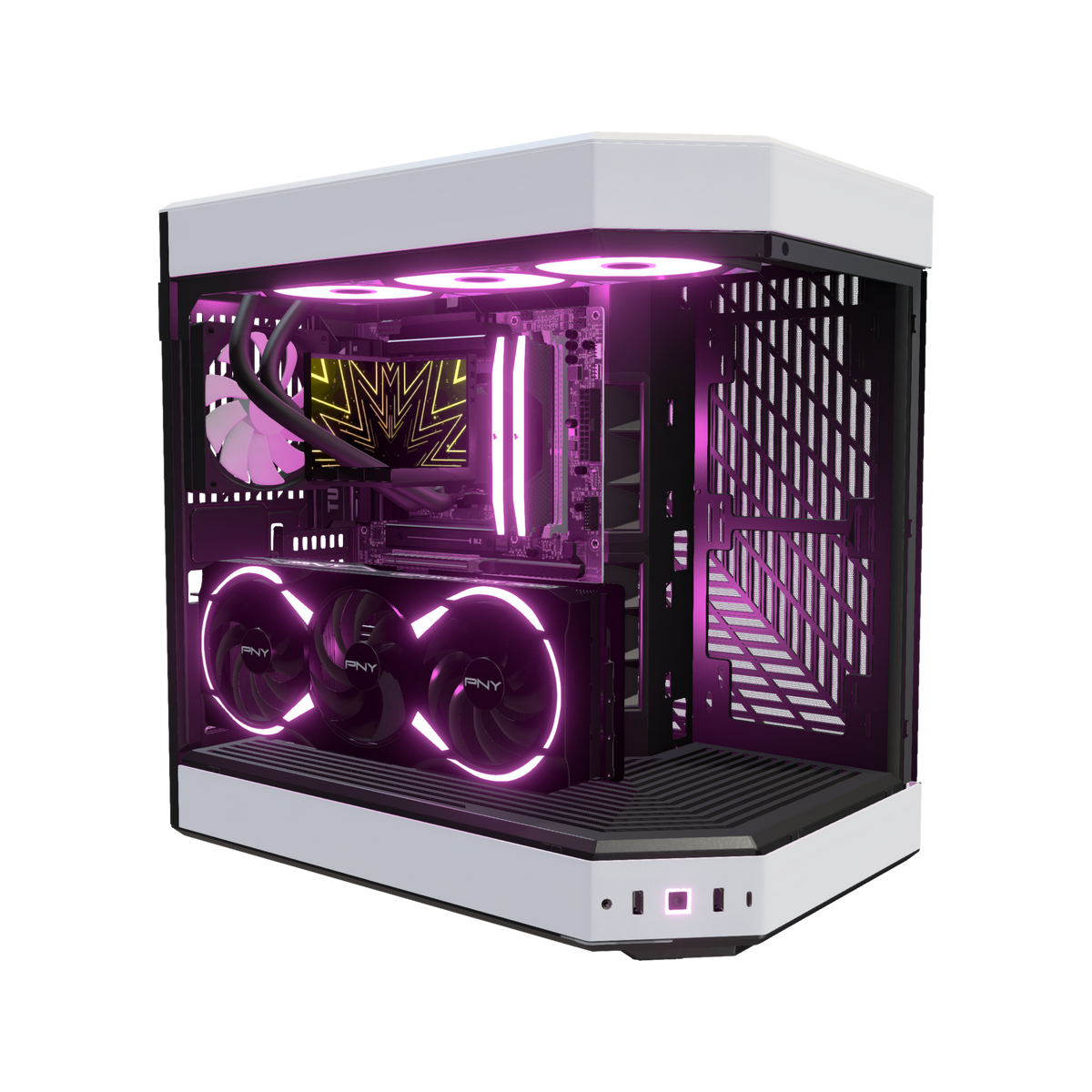 Hype PC Gamer Haut de gamme Panda – rendu 3D, vue de trois quarts, RGB magenta