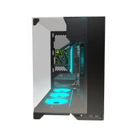 Hype Gaming PC Entry O11 Vision – 3D rendering, front view, RGB cyan