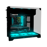 Hype Gaming PC Entry O11 Vision – 3D rendering, side view, RGB cyan