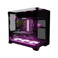 Hype Gaming PC Entry O11 Vision – 3D rendering, front three-quarter view, RGB magenta