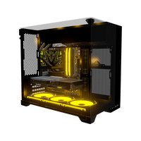 Hype Gaming PC Entry O11 Vision – 3D rendering, front three-quarter view, RGB orange