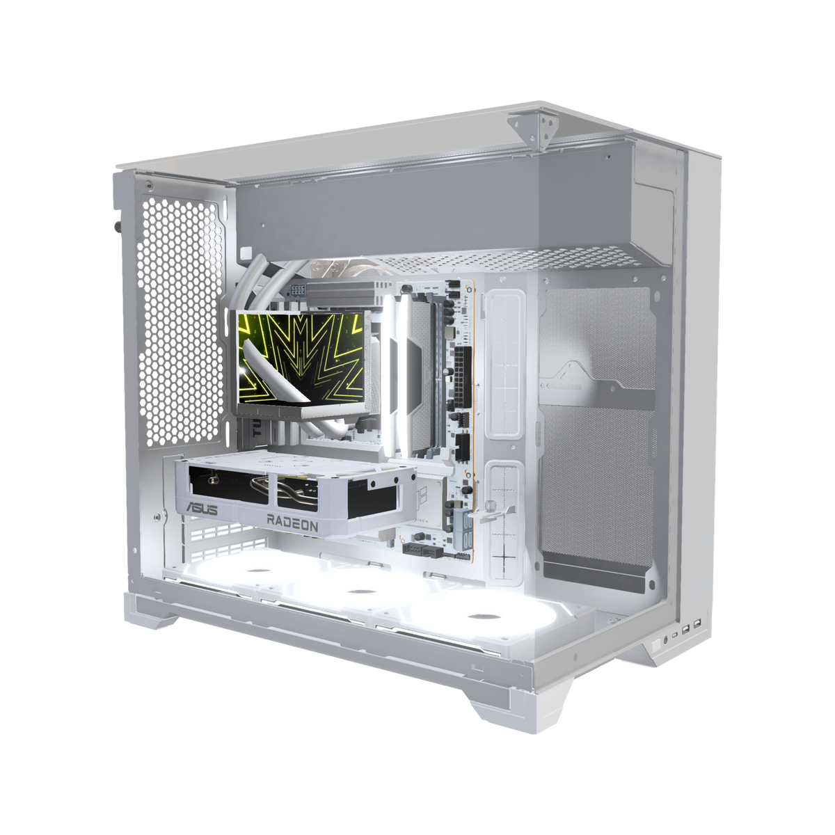 Hype Gaming-PC Einsteiger O11 Vision Weiss – 3D-Rendering schräg von vorne, RGB Kaltweiss