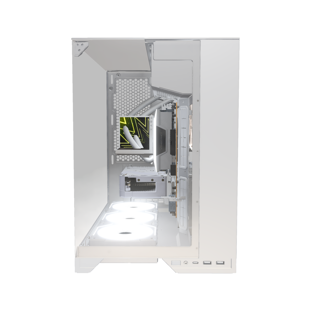 Hype Gaming-PC Einsteiger O11 Vision Weiss – 3D-Rendering von vorne, RGB Kaltweiss