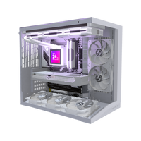 Hype PC da gaming Midrange O11 Mini Bianco – rendering 3D, vista di tre quarti, RGB lavanda