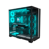 Hype PC Gamer Haut de gamme O11 XL – rendu 3D, vue de trois quarts, RGB cyan