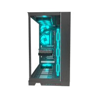 Hype PC Gamer Haut de gamme O11 XL – rendu 3D, vue de face, RGB cyan