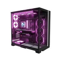 Hype PC Gamer Haut de gamme O11 XL – rendu 3D, vue de trois quarts, RGB magenta