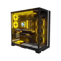 Hype PC Gamer Haut de gamme O11 XL – rendu 3D, vue de trois quarts, RGB orange