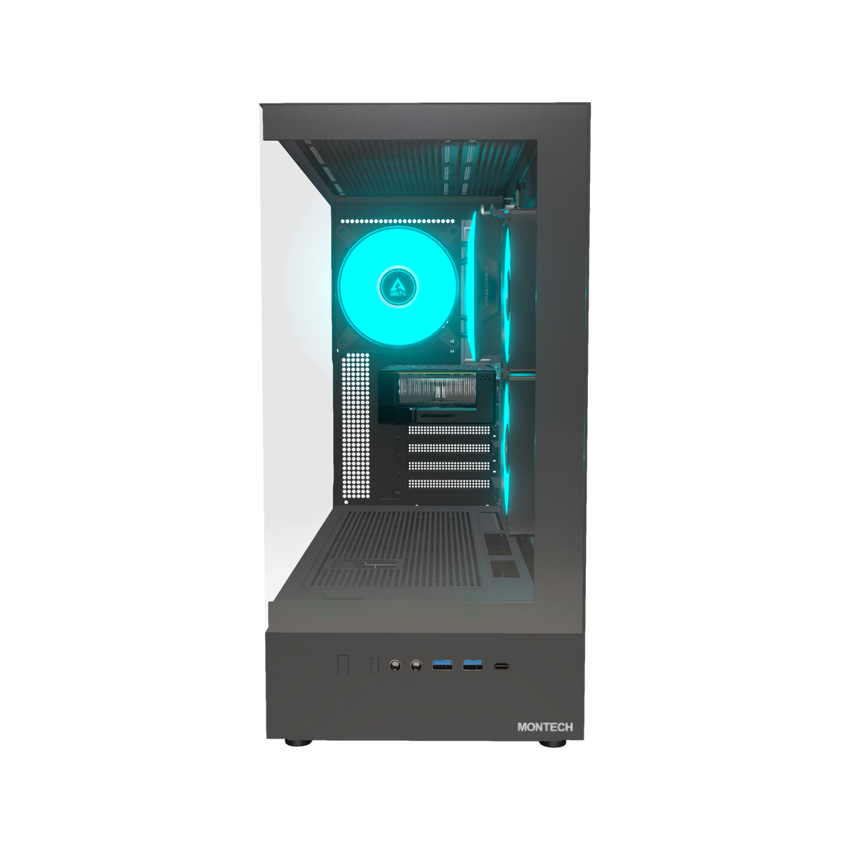 Basecamp Gaming-PC Einsteiger – 3D-Rendering von vorne, RGB Cyan