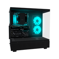 Basecamp Gaming-PC Einsteiger – 3D-Rendering von der Seite, RGB Cyan