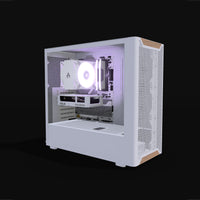 Basecamp PC da gaming Entry Bianco – rendering 3D, vista di tre quarti, RGB lavanda