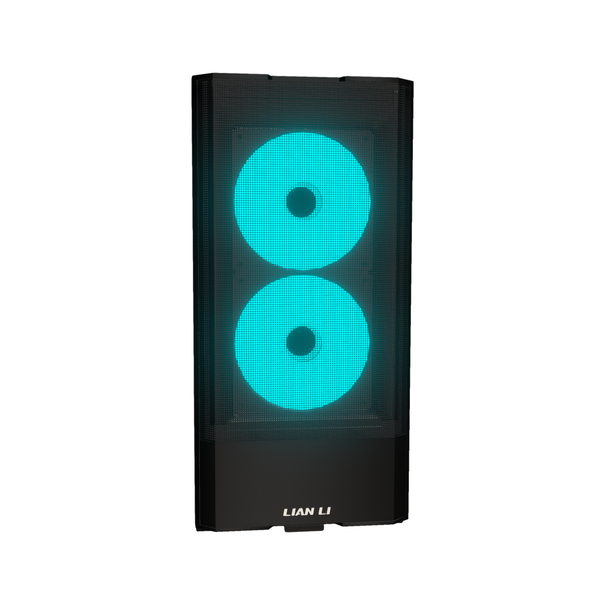 Radeon PC Gamer Milieu de gamme – rendu 3D, vue de face, RGB cyan