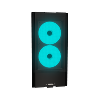 Radeon PC Gamer Milieu de gamme – rendu 3D, vue de face, RGB cyan