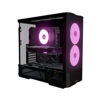 Radeon PC Gamer Milieu de gamme – rendu 3D, vue de trois quarts, RGB magenta