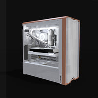 Radeon Gaming PC Midrange White – 3D rendering, front three-quarter view, RGB cool white