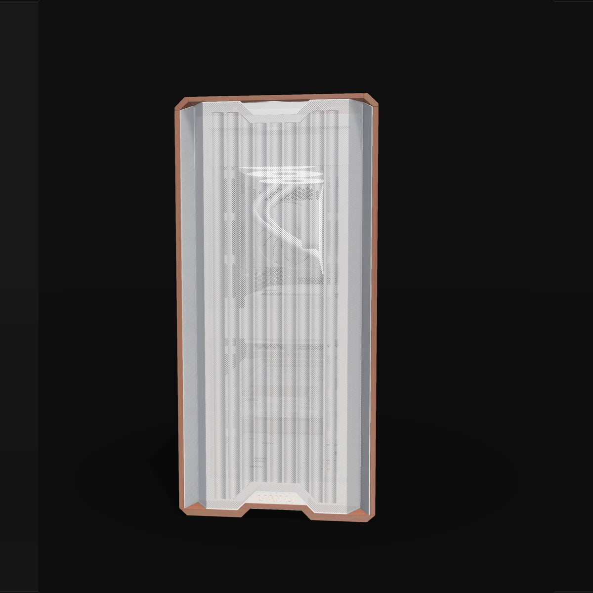 Radeon Gaming PC Midrange White – 3D rendering, front view, RGB cool white