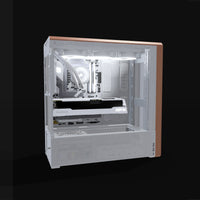 Radeon Gaming PC Midrange White – 3D rendering, side view, RGB cool white