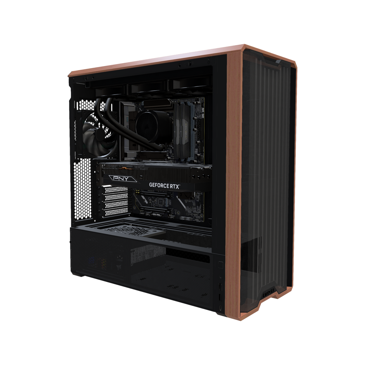 Pixelgipfel Gaming-PC Midrange – 3D-Rendering schräg von vorne
