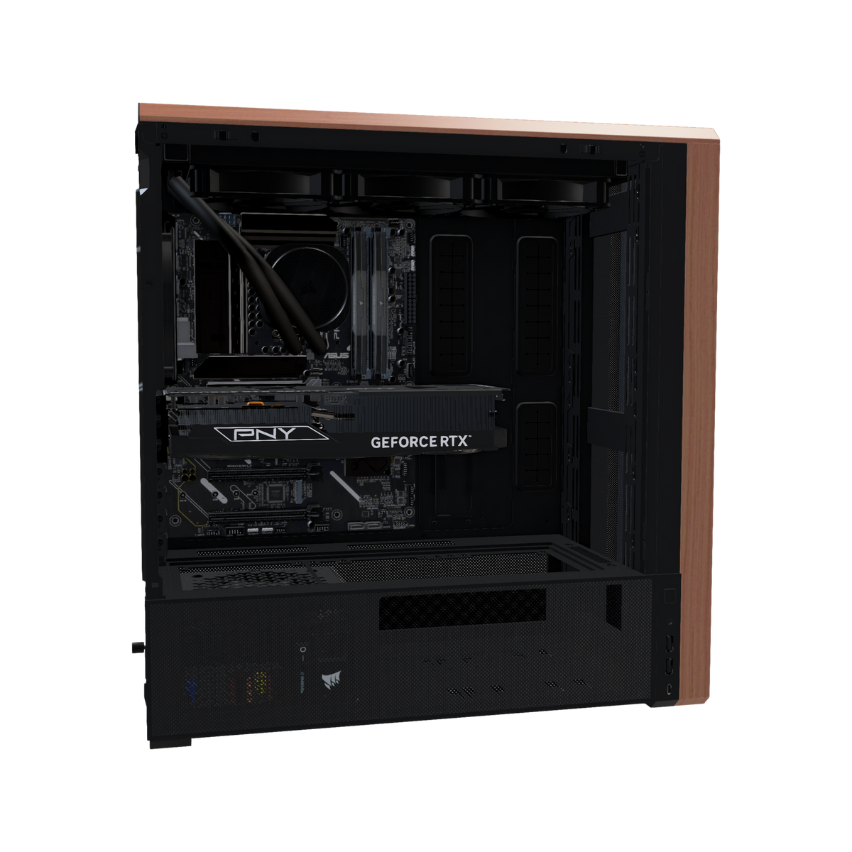Pixelgipfel Gaming-PC Midrange – 3D-Rendering von der Seite