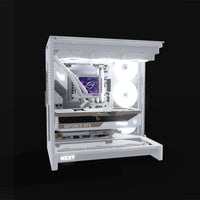 Showcase Gaming PC High-End White – 3D rendering, side view, RGB cool white