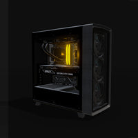Streaming Gaming-PC High-End – 3D-Rendering schräg von vorne, RGB Orange