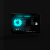 Biwak Gaming PC Midrange – 3D rendering, side view, RGB cyan