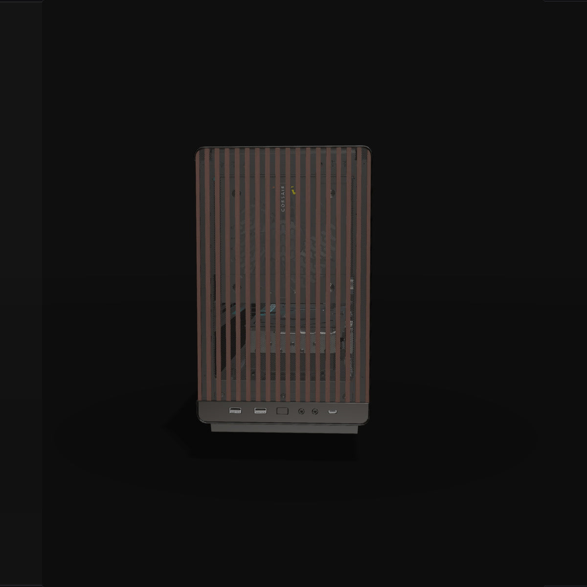 Biwak Gaming PC High-End – 3D rendering, front view, RGB cyan