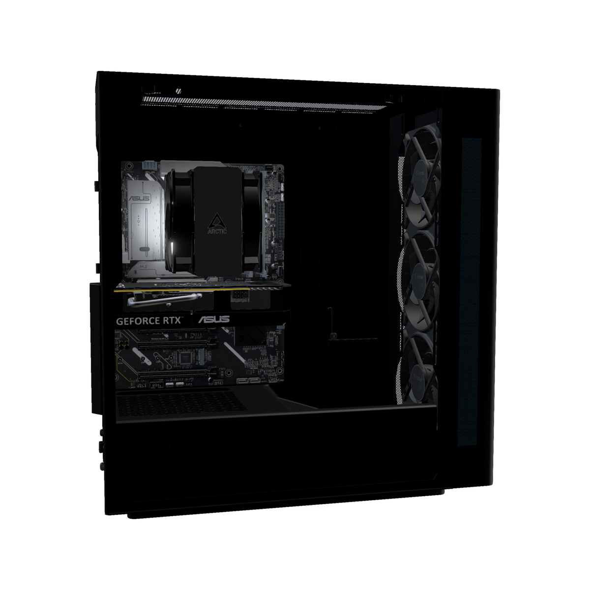 Silent PC Gamer Entrée de gamme – rendu 3D, vue de côté