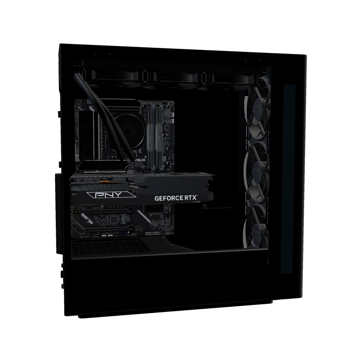 Silent PC da gaming Midrange – rendering 3D, vista laterale