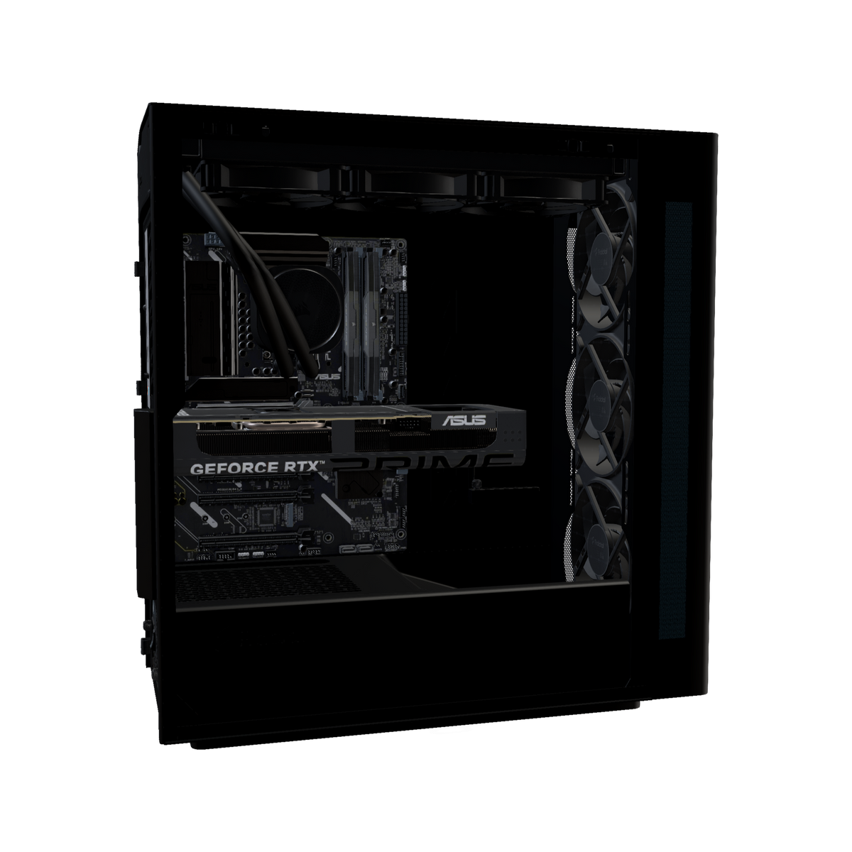 Silent PC da gaming High-End – rendering 3D, vista laterale