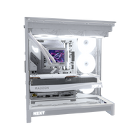 Showcase Gaming-PC Midrange Weiss – 3D-Rendering von der Seite, RGB Kaltweiss