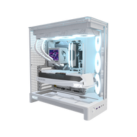Showcase Gaming-PC Midrange Weiss – 3D-Rendering schräg von vorne, RGB Eisblau